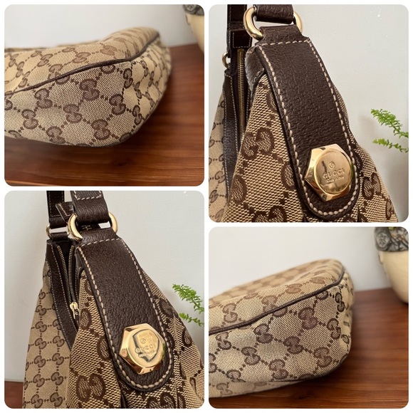 GUCCI | GG Jacquard/Leather Trim Hobo Shoulder Bag in Brown - Picture 6 of 17